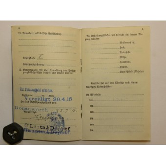 Militärpaß- II Ers.Bat.15.Inf.-Rgt. II Rekrutendepot- issued to Josef Reich. Espenlaub militaria